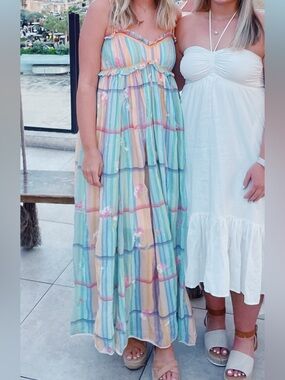Free People Pastel Multi-Color Tiered Maxi Dress